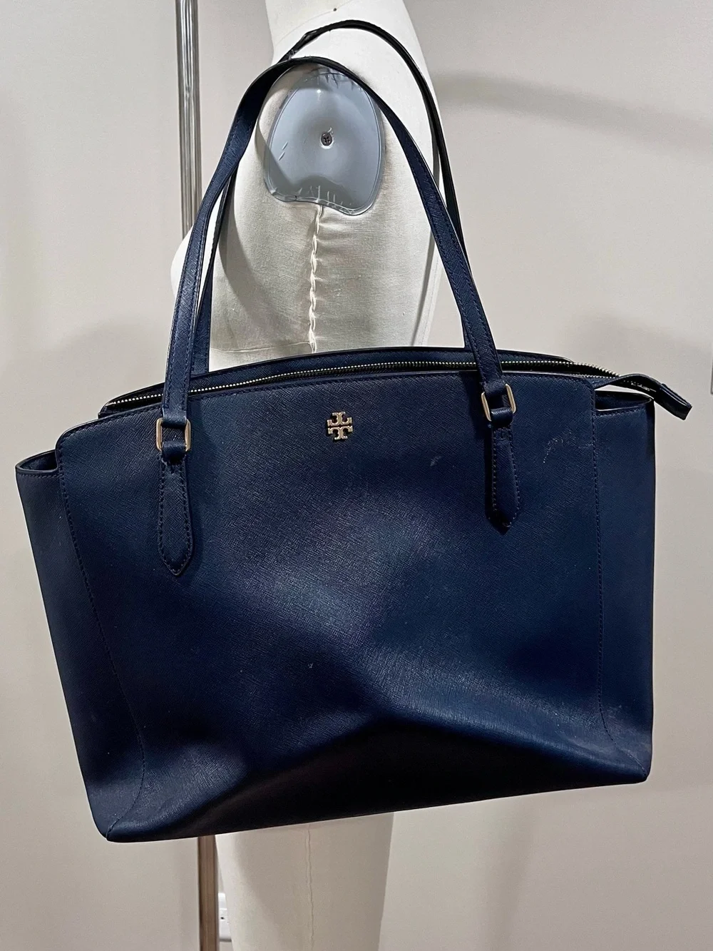 Tory Burch Navy Leather Laptop Tote